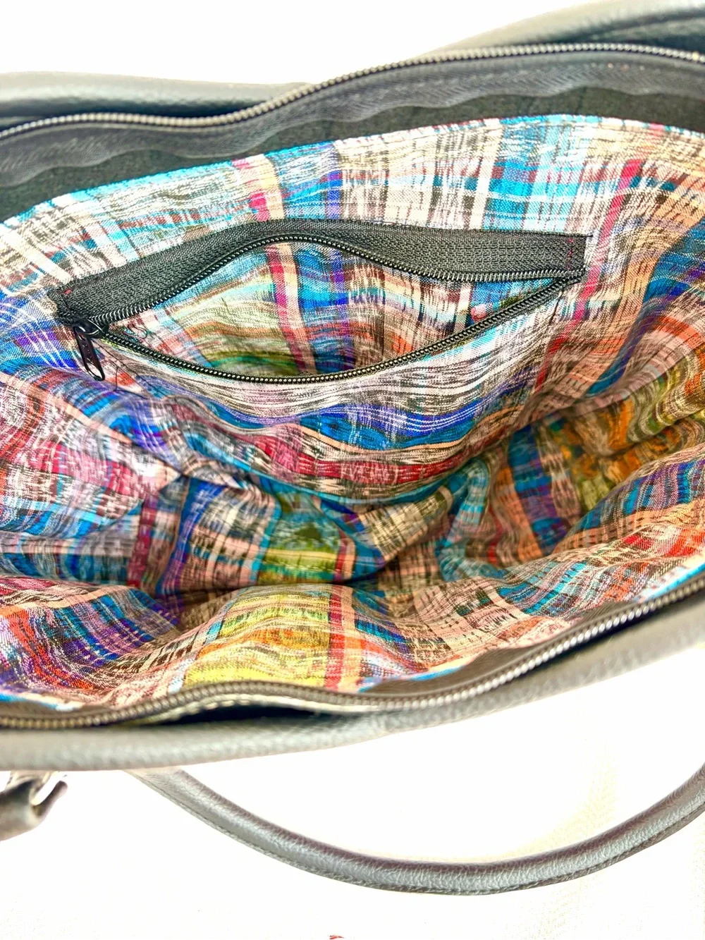 Handcrafted Gautemalan Huipil Leather Tote w Vibrant Pink, Multicolor Embroidery